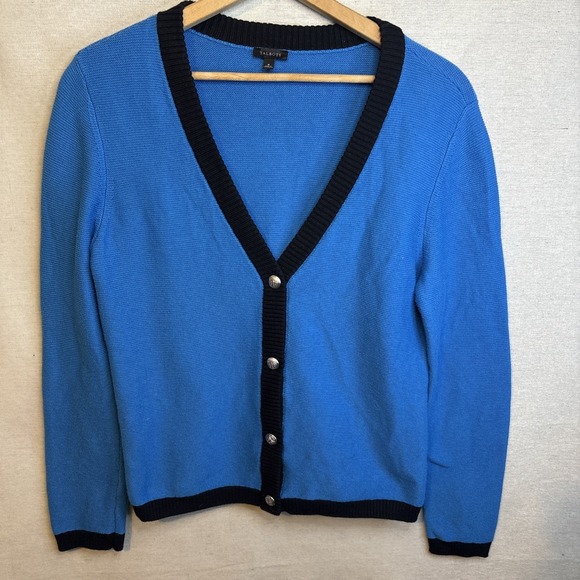 Talbots Cardigan Sweater Womens M Blue Cotton Blend Button Up Classic Luxury - Picture 1 of 7